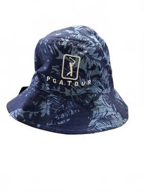 PGA Tour Reversible Navy Blue Tropical Print Bucket Hat SPF 50+
